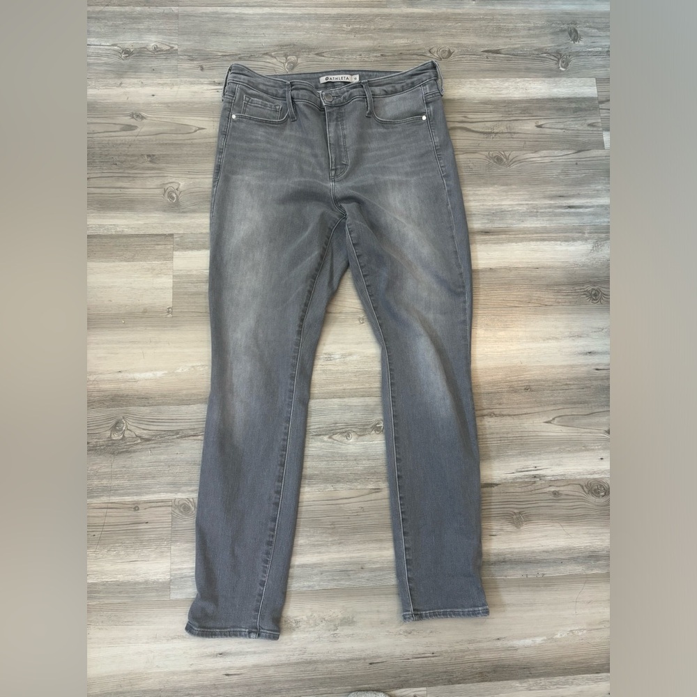 Athleta Size 12 Gray Sculptek jeans stretchy skinny, waist 16 stretch to 19